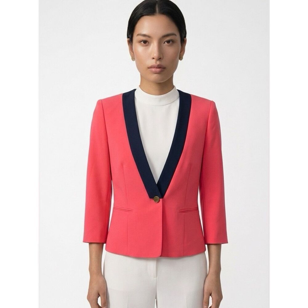 Gianni Bini Coral Pink Blazer with Navy Trim (r15)